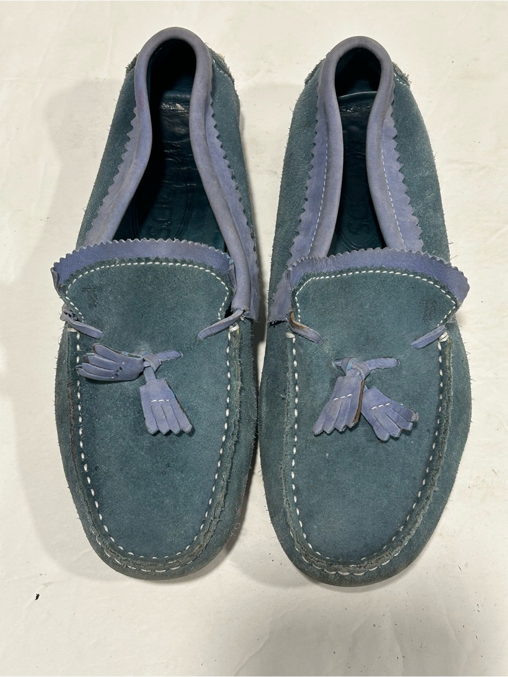 TOD'S Gommino Blue Suede Tassel Loafers Kiltie Fringe Driving Shoes Women's Sz 7
